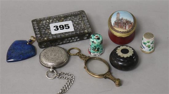 A paste set snuff box, pocket watch etc